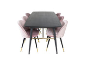Venture Home Gold Extention bord - 180/220*85*H76 Black Veneer - Black legs - Brass details+Velvet Spisebordsstol Brass - Pink / Black_6
