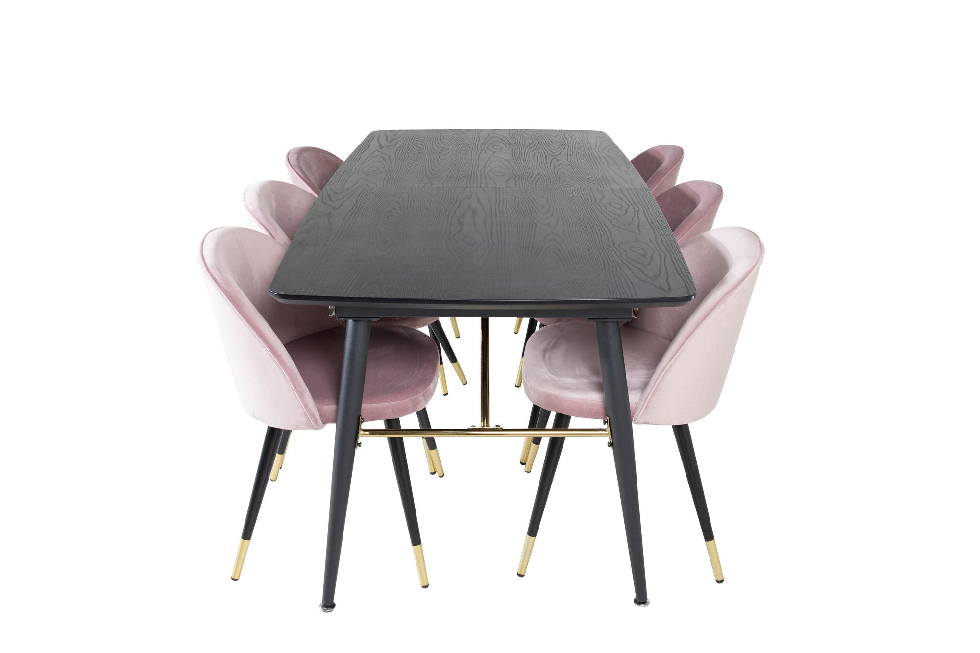Venture Home Gold Extention bord - 180/220*85*H76 Black Veneer - Black legs - Brass details+Velvet Spisebordsstol Brass - Pink / Black_6