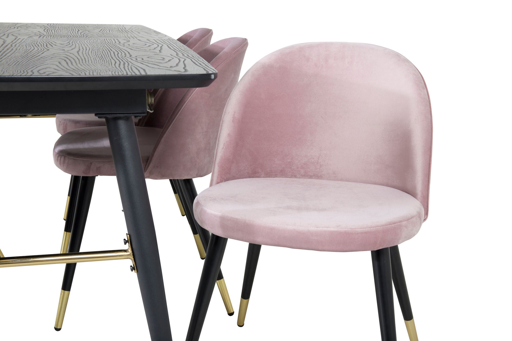 Venture Home Gold Extention bord - 180/220*85*H76 Black Veneer - Black legs - Brass details+Velvet Spisebordsstol Brass - Pink / Black_6