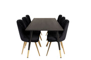 Venture Home Dipp spisebord - 180*90cm - Black Veneer / black legs w brass dipp - Velvet Deluxe stol - Black/Matt Brass Leg 6