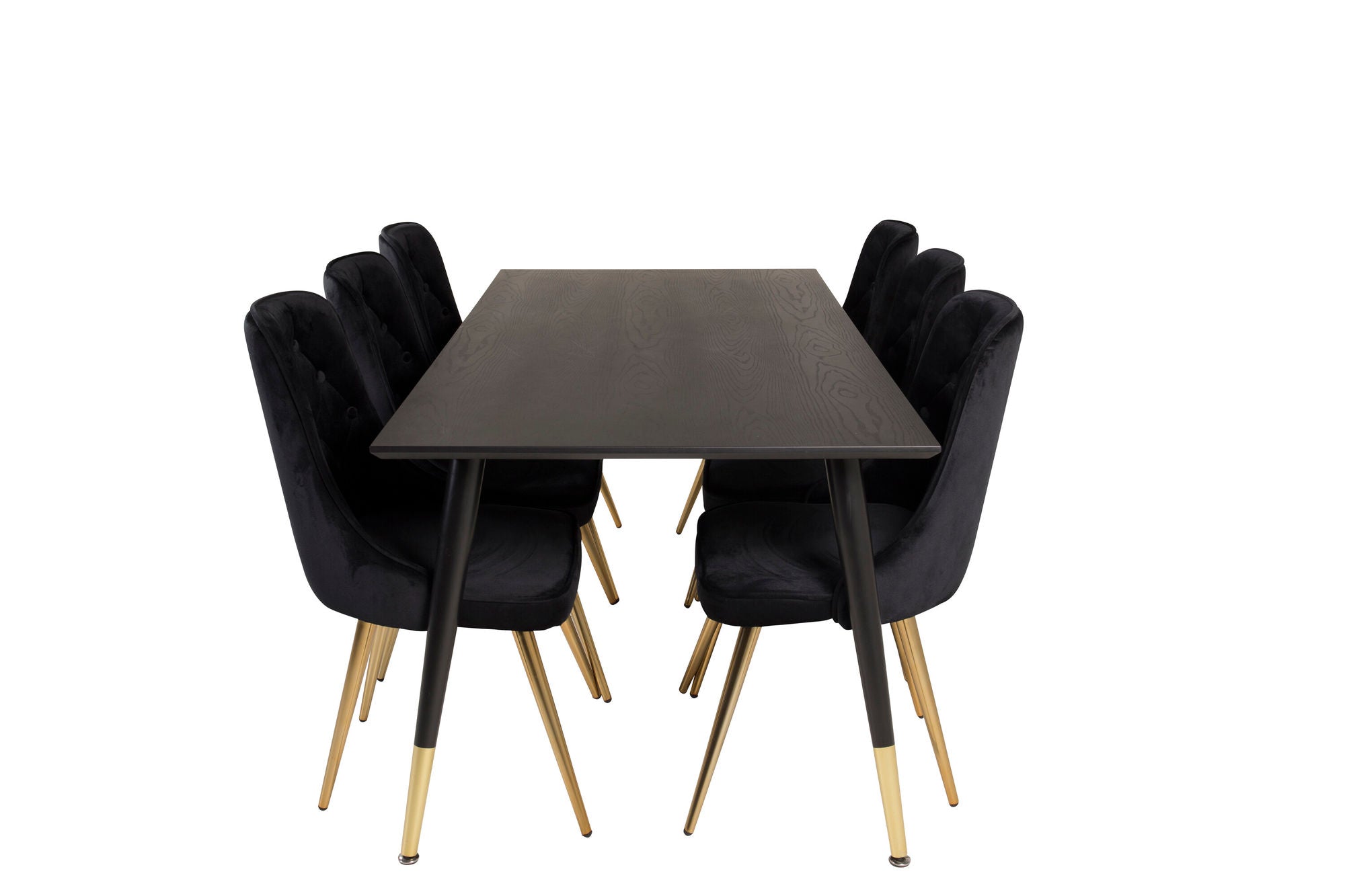 Venture Home Dipp spisebord - 180*90cm - Black Veneer / black legs w brass dipp - Velvet Deluxe stol - Black/Matt Brass Leg 6