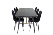 Venture Home Gold Extention bord - 180/220*85*H76 Black Veneer - Black legs - Brass details+Polar Diamond Spisebordsstol - Black Legs - Black Velvet_6