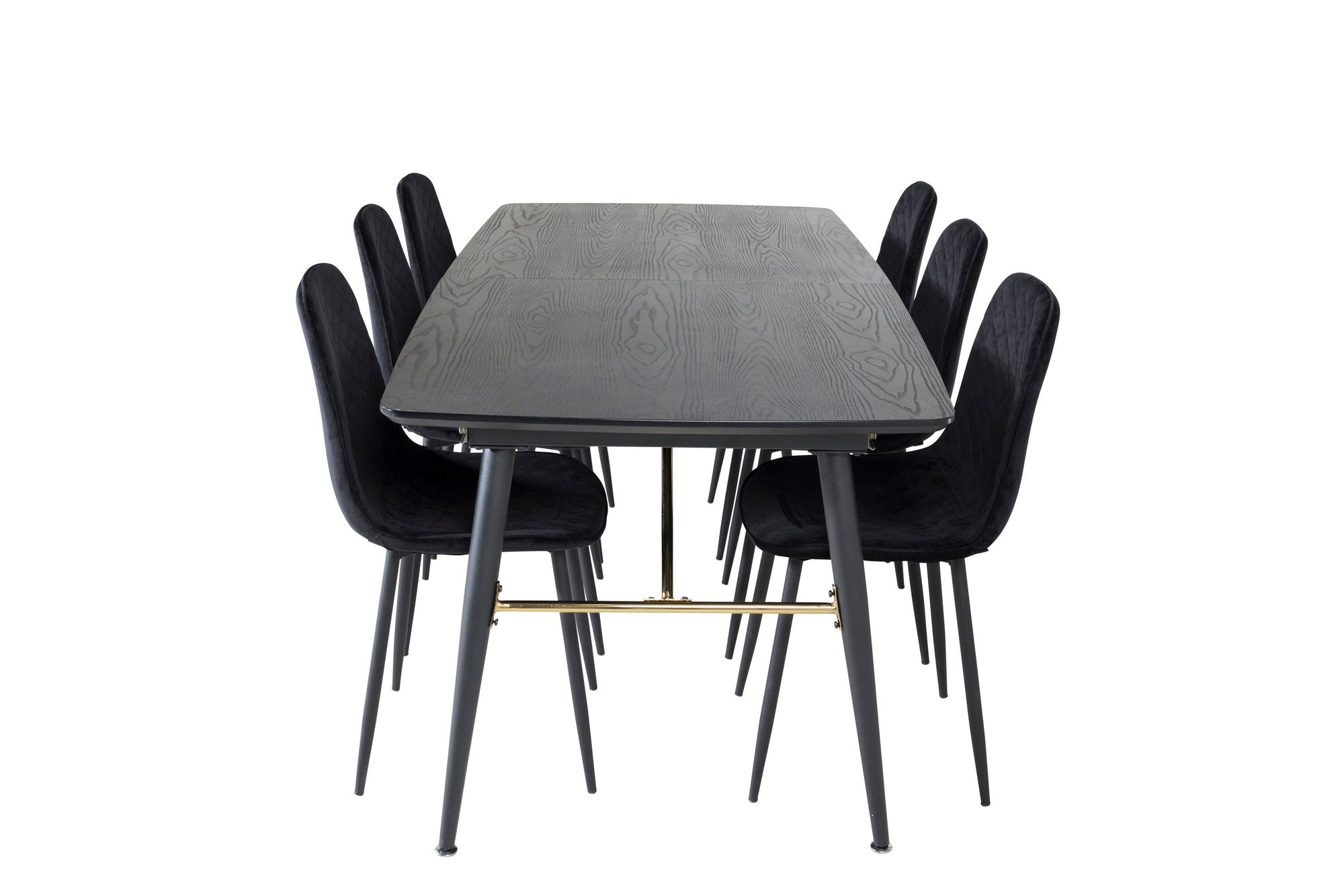 Venture Home Gold Extention bord - 180/220*85*H76 Black Veneer - Black legs - Brass details+Polar Diamond Spisebordsstol - Black Legs - Black Velvet_6