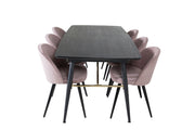 Venture Home Gold Extention bord - 180/220*85*H76 Black Veneer - Black legs - Brass details+Velvet Spisebordsstol Corduroy - Pink / Black_6