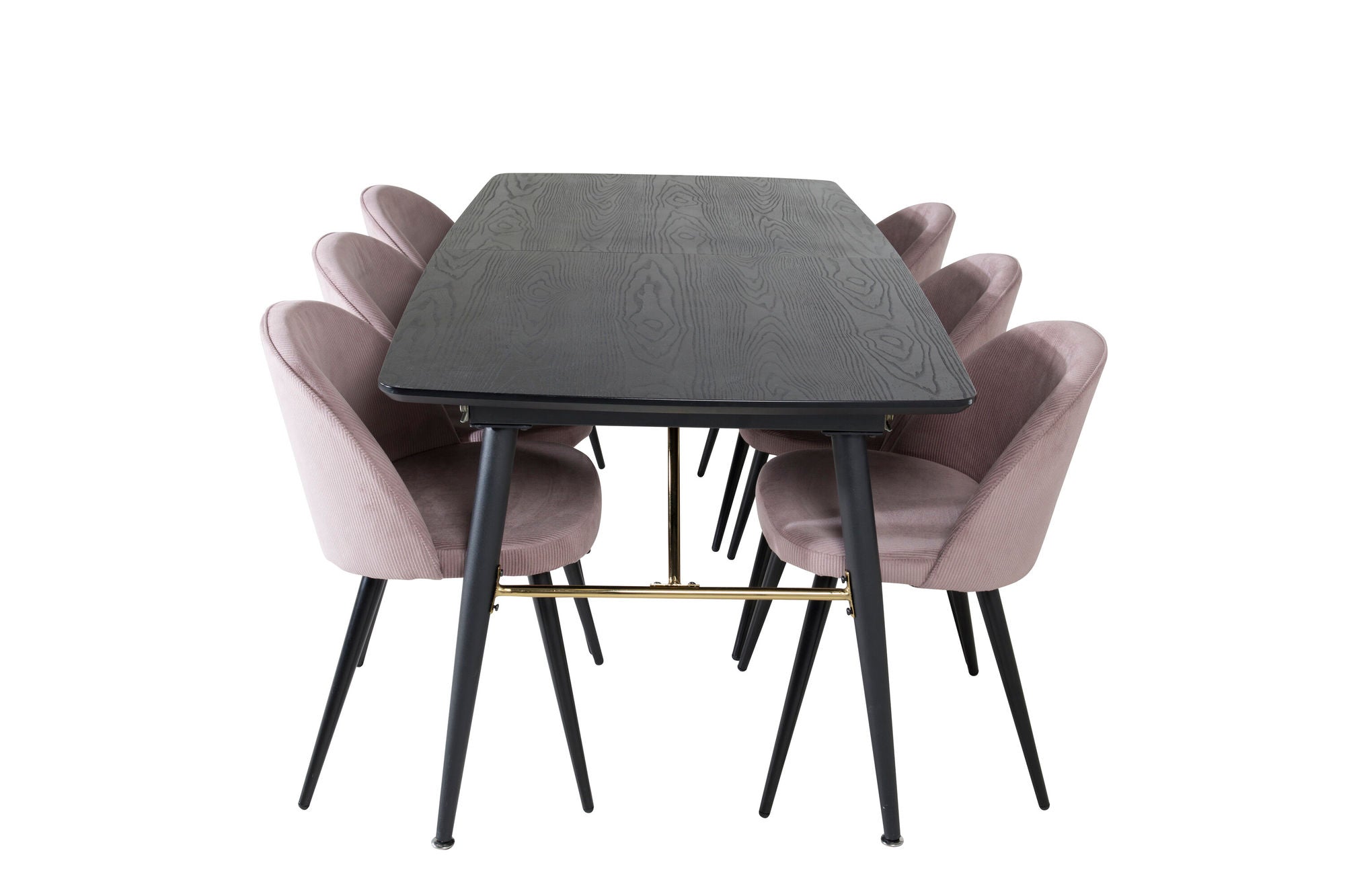 Venture Home Gold Extention bord - 180/220*85*H76 Black Veneer - Black legs - Brass details+Velvet Spisebordsstol Corduroy - Pink / Black_6