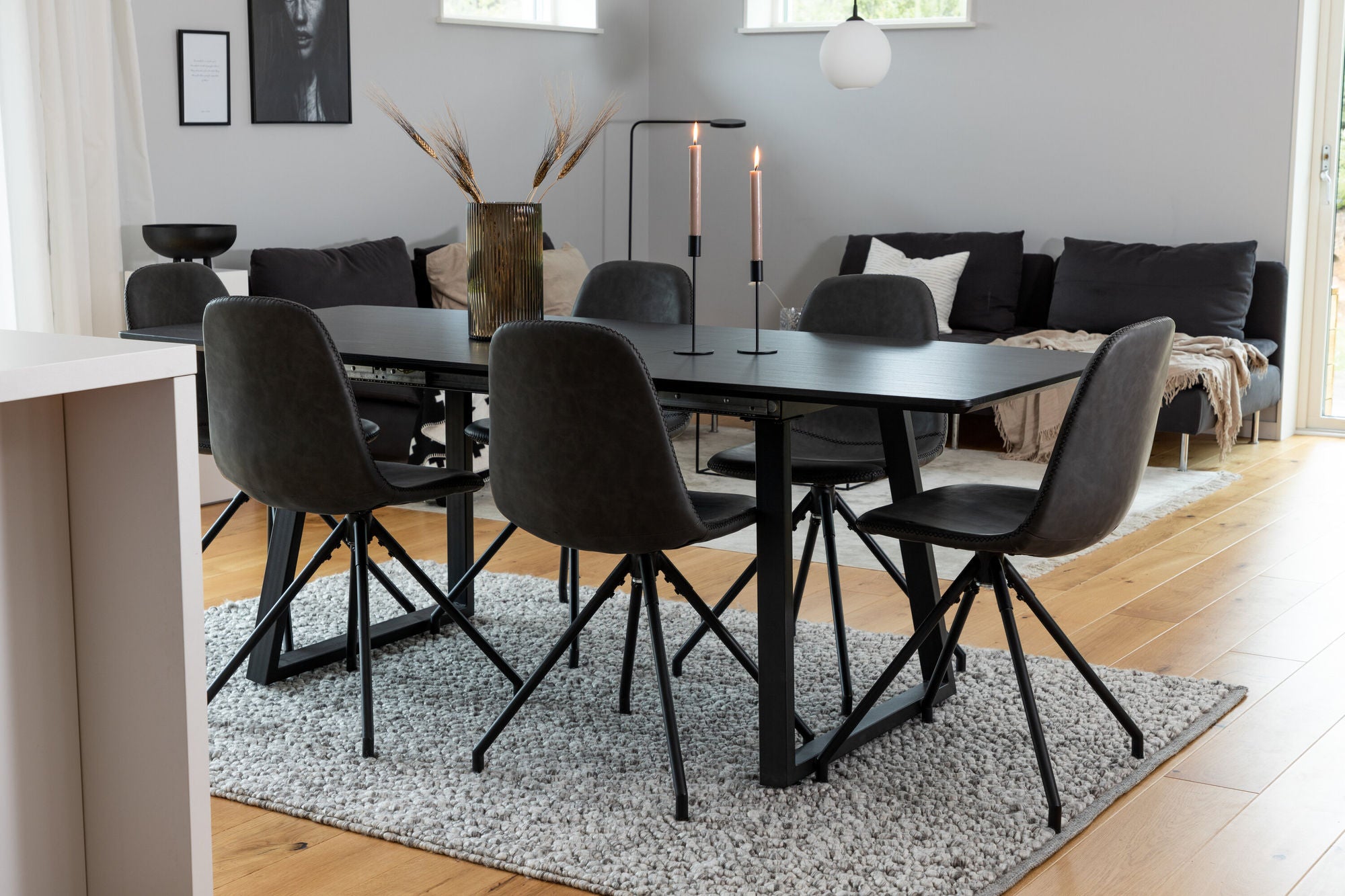 Venture Home Inca Extentionbord - Black top / black Legs+Polar Spisebordsstol with Spin funct