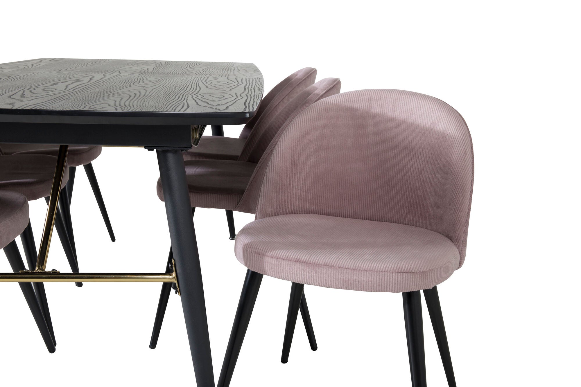 Venture Home Gold Extention bord - 180/220*85*H76 Black Veneer - Black legs - Brass details+Velvet Spisebordsstol Corduroy - Pink / Black_6