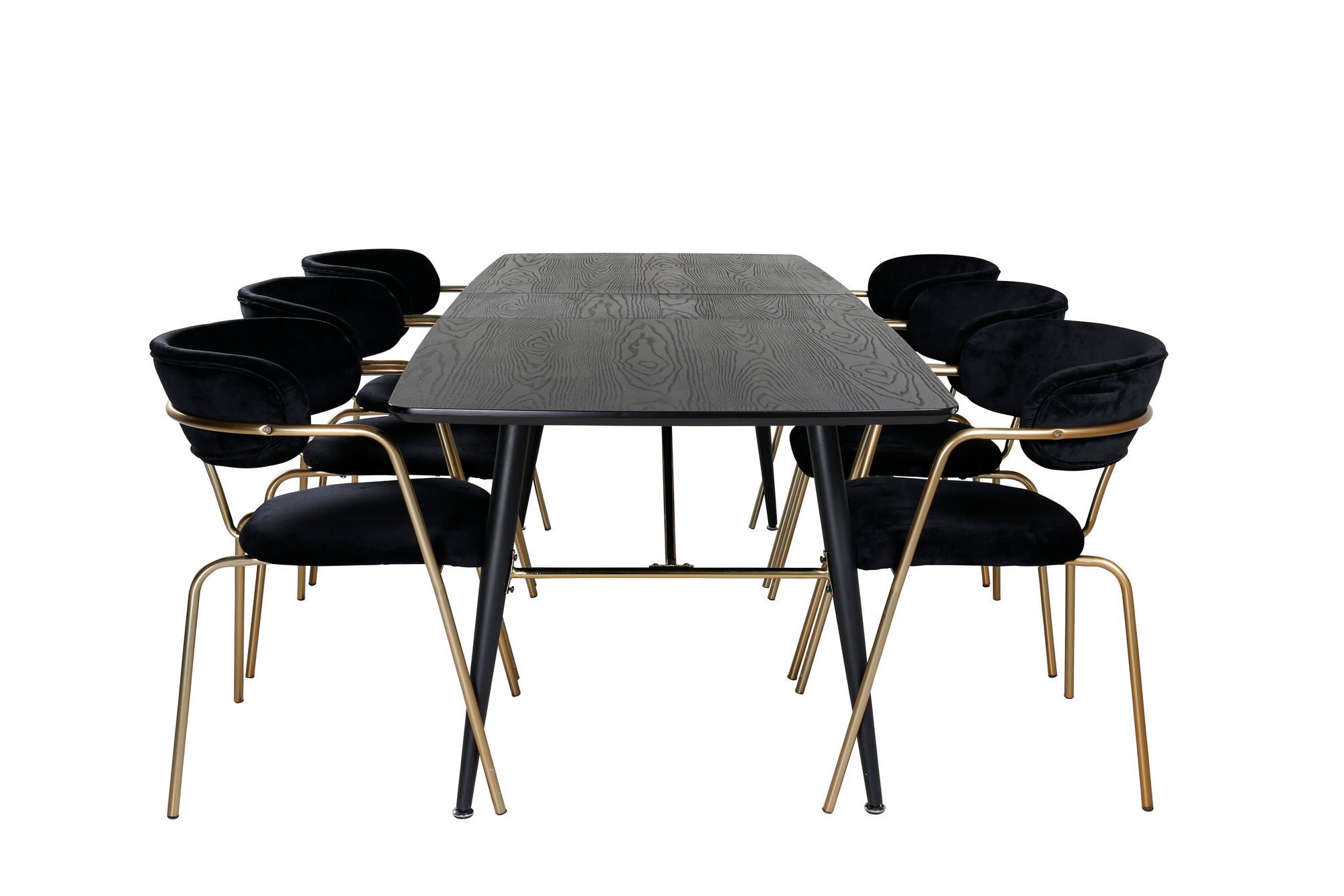 Venture Home Gold Extention bord - 180/220*85*H76 Black Veneer - Black legs - Brass details - Arrow armchair - Brass Legs - Black Velvet 6