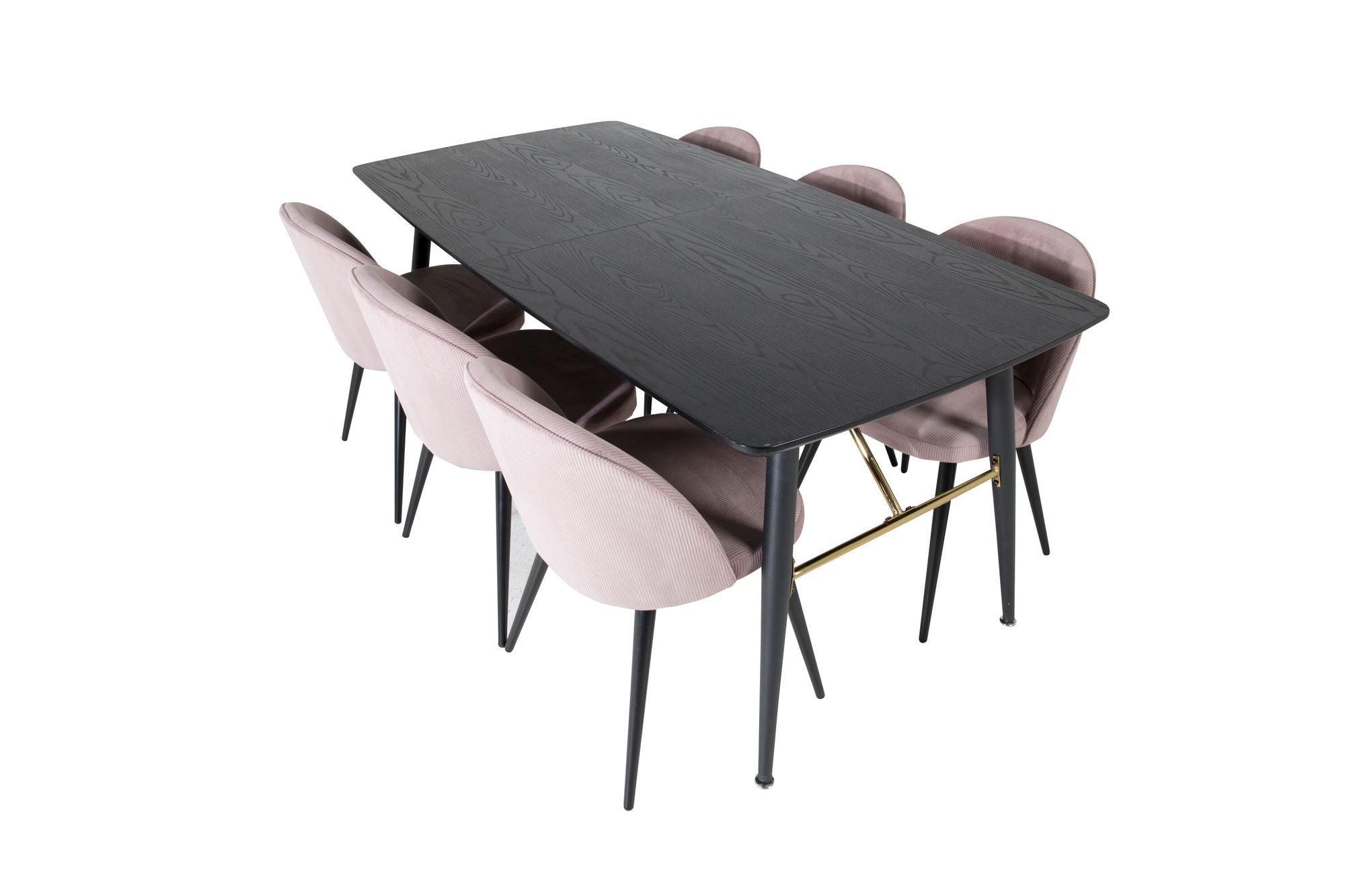 Venture Home Gold Extention bord - 180/220*85*H76 Black Veneer - Black legs - Brass details+Velvet Spisebordsstol Corduroy - Pink / Black_6