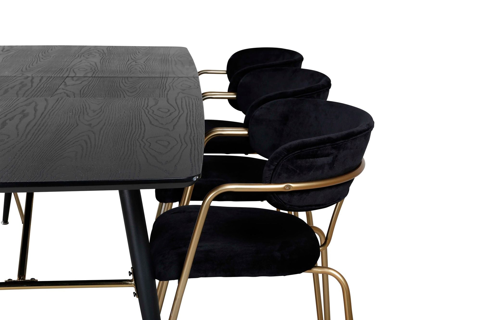 Venture Home Gold Extention bord - 180/220*85*H76 Black Veneer - Black legs - Brass details - Arrow armchair - Brass Legs - Black Velvet 6