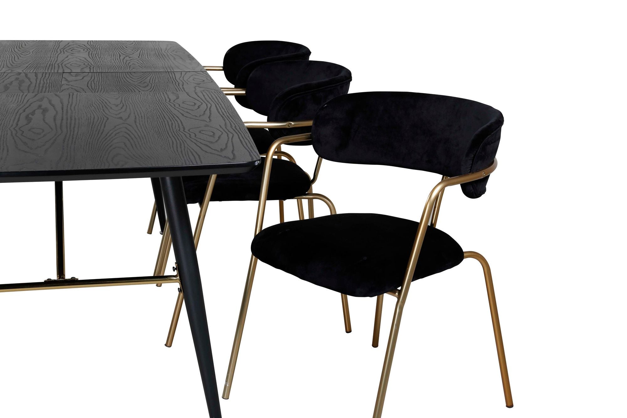 Venture Home Gold Extention bord - 180/220*85*H76 Black Veneer - Black legs - Brass details - Arrow armchair - Brass Legs - Black Velvet 6