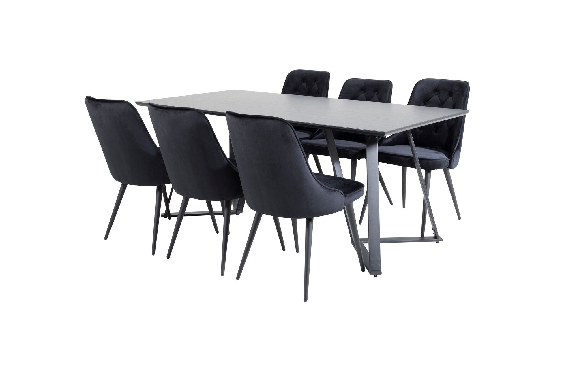 Venture Home Marina spisebord - Black top / Black Legs +Velvet Deluxe Spisebordsstol - Black / Black_6