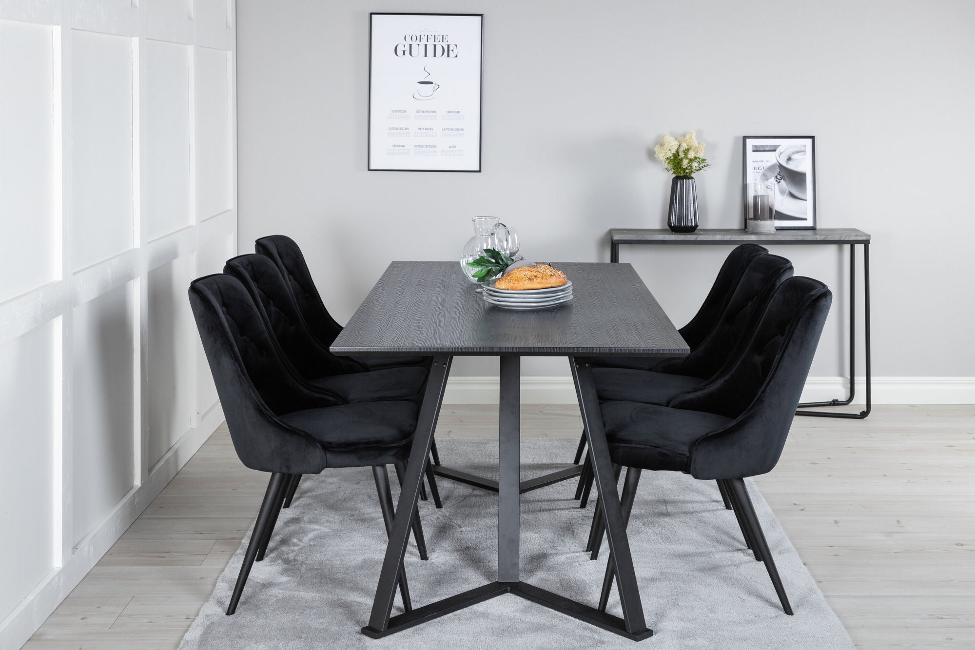 Venture Home Marina spisebord - Black top / Black Legs +Velvet Deluxe Spisebordsstol - Black / Black_6