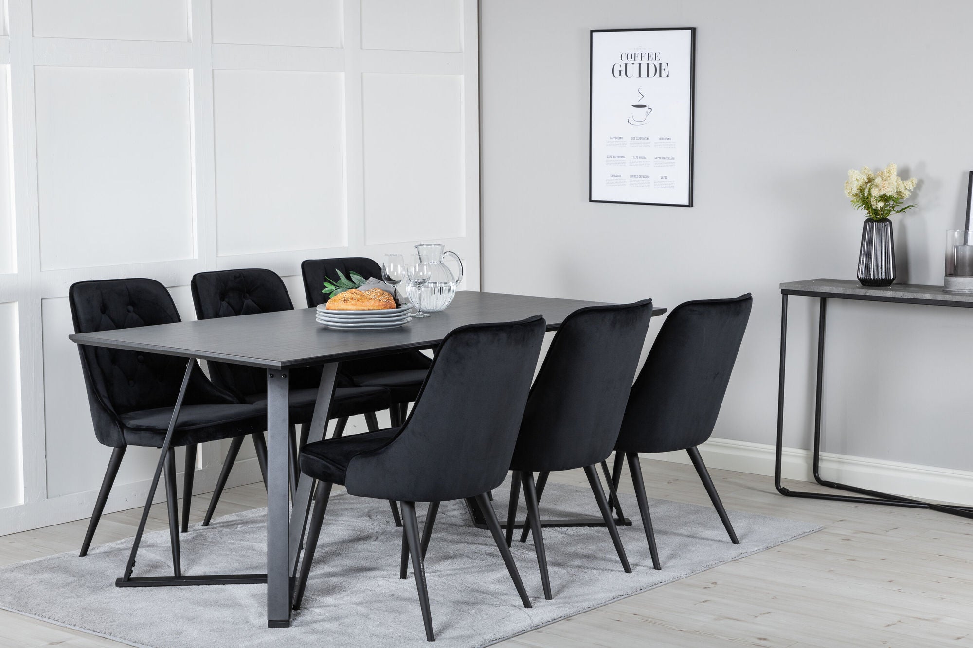 Venture Home Marina spisebord - Black top / Black Legs +Velvet Deluxe Spisebordsstol - Black / Black_6