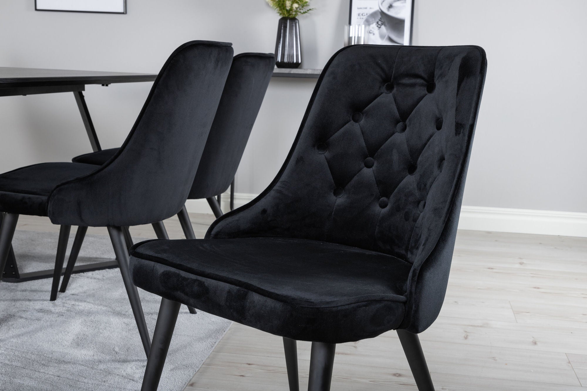 Venture Home Marina spisebord - Black top / Black Legs +Velvet Deluxe Spisebordsstol - Black / Black_6