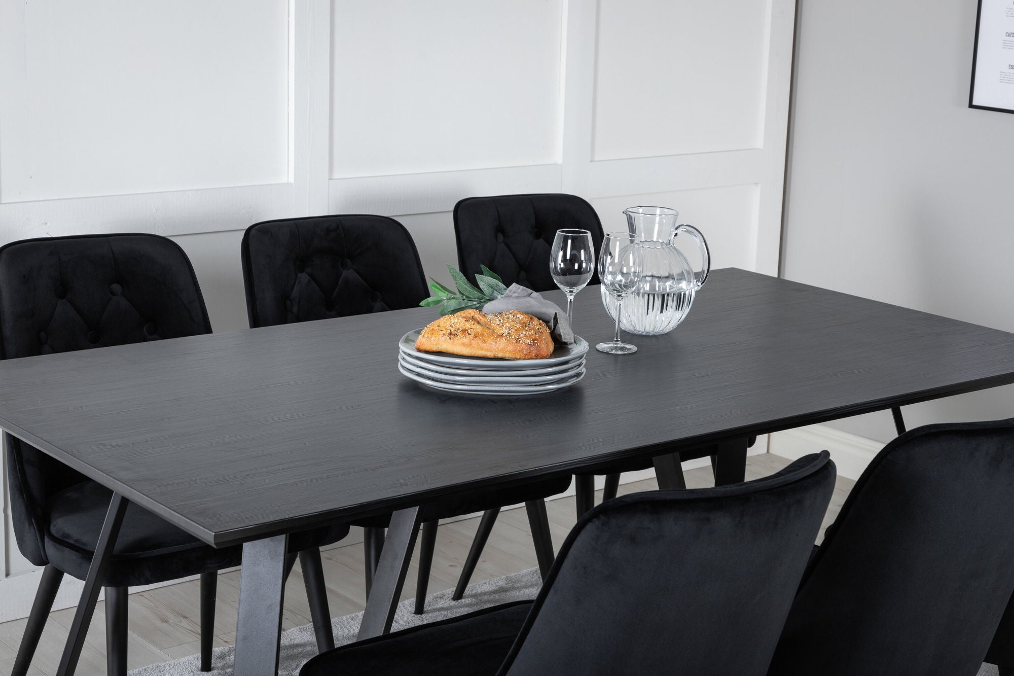 Venture Home Marina spisebord - Black top / Black Legs +Velvet Deluxe Spisebordsstol - Black / Black_6