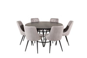 Venture Home Copenhagen - spisebord round - Black / Black+Velvet Deluxe Spisebordsstol - Black legs / Light Grey velvet_6