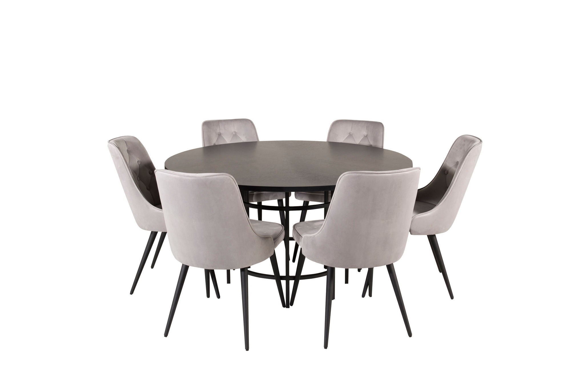 Venture Home Copenhagen - spisebord round - Black / Black+Velvet Deluxe Spisebordsstol - Black legs / Light Grey velvet_6