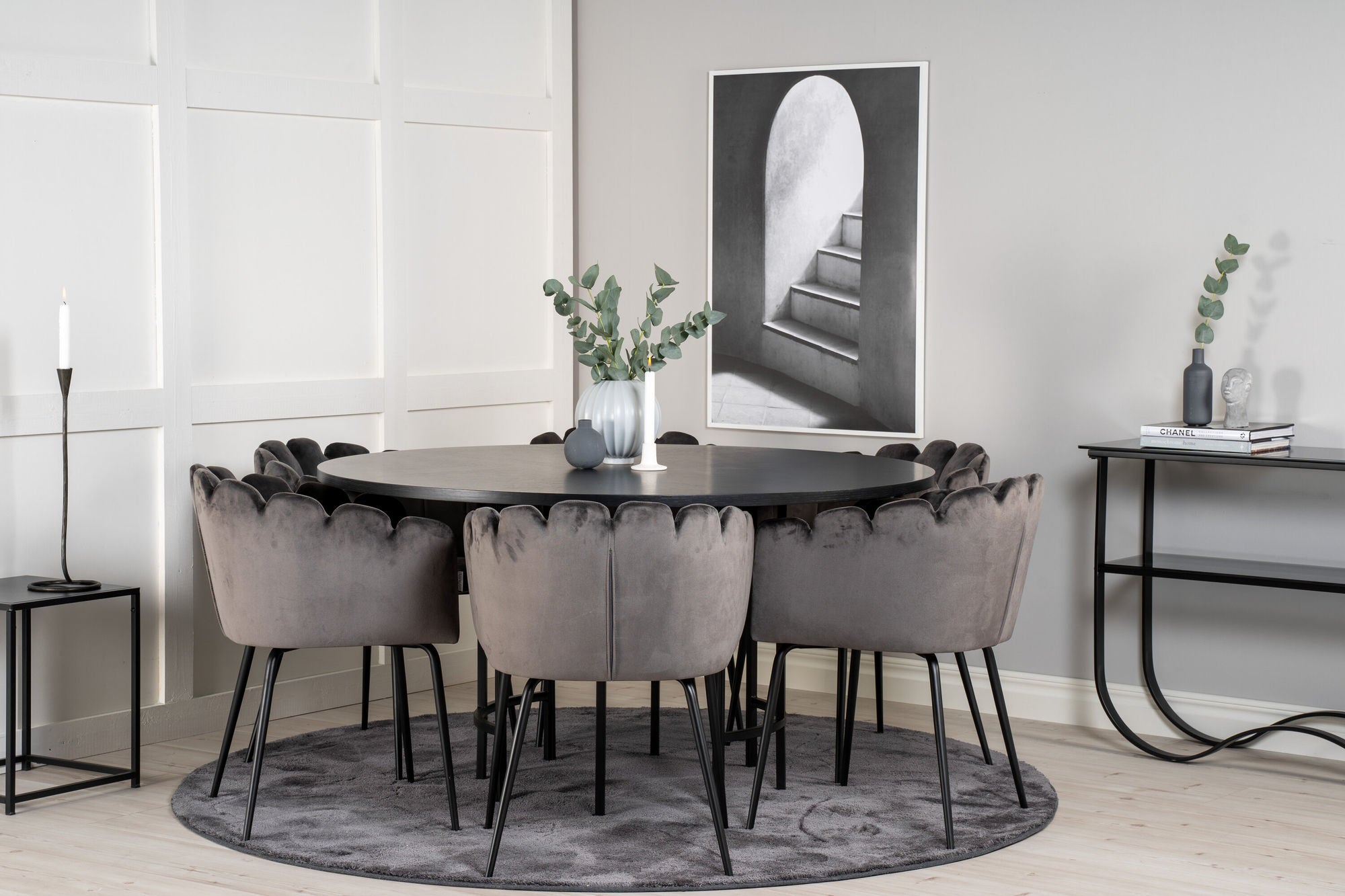 Venture Home Copenhagen - spisebord round - Black / Black+Limhamn - stol - Grey Velvet_6
