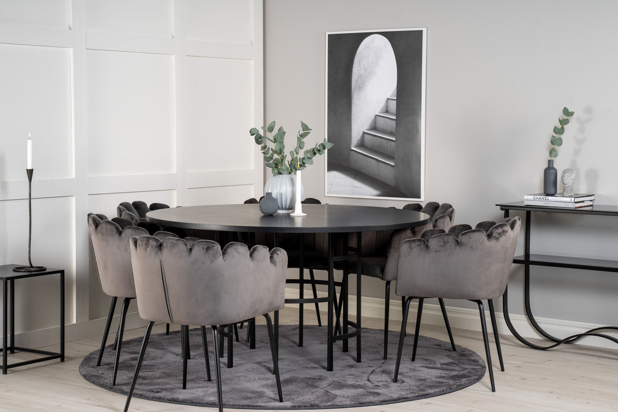Venture Home Copenhagen - spisebord round - Black / Black+Limhamn - stol - Grey Velvet_6