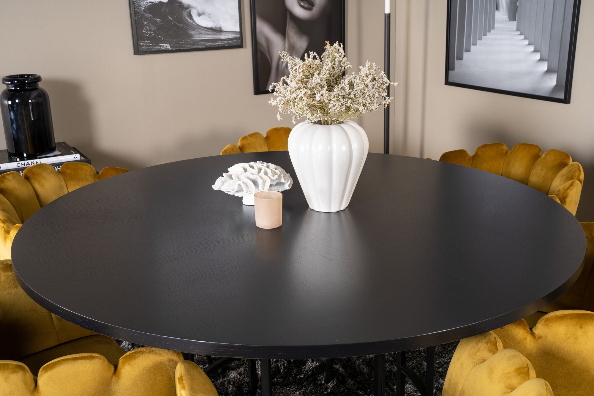 Venture Home Copenhagen - spisebord round - Black / Black+Limhamn - stol - Gold Velvet_6