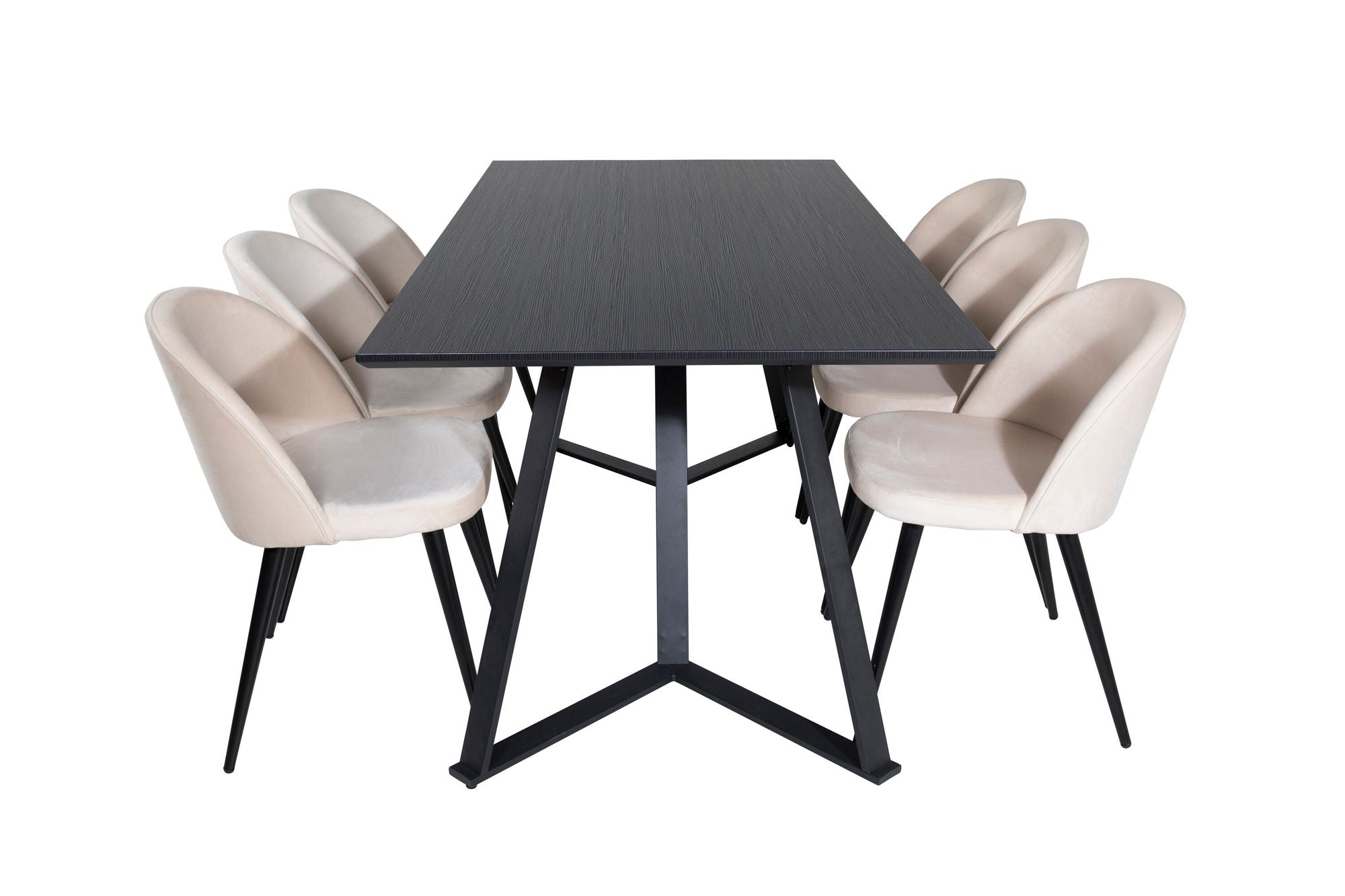 Venture Home Marina spisebord - Black top / Black Legs +Velvet Spisebordsstol - Beige / Black_6