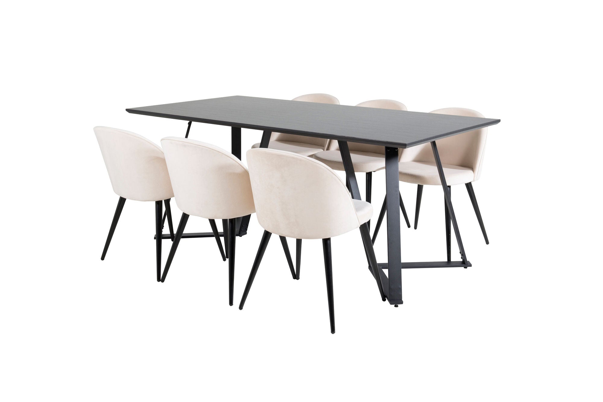 Venture Home Marina spisebord - Black top / Black Legs +Velvet Spisebordsstol - Beige / Black_6