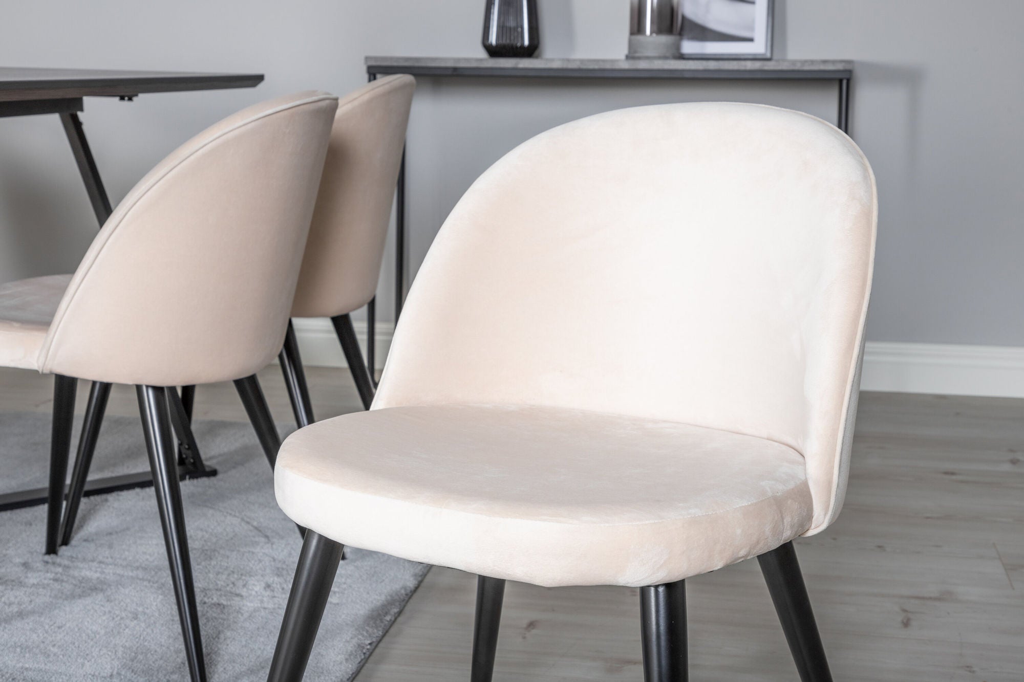 Venture Home Marina spisebord - Black top / Black Legs +Velvet Spisebordsstol - Beige / Black_6
