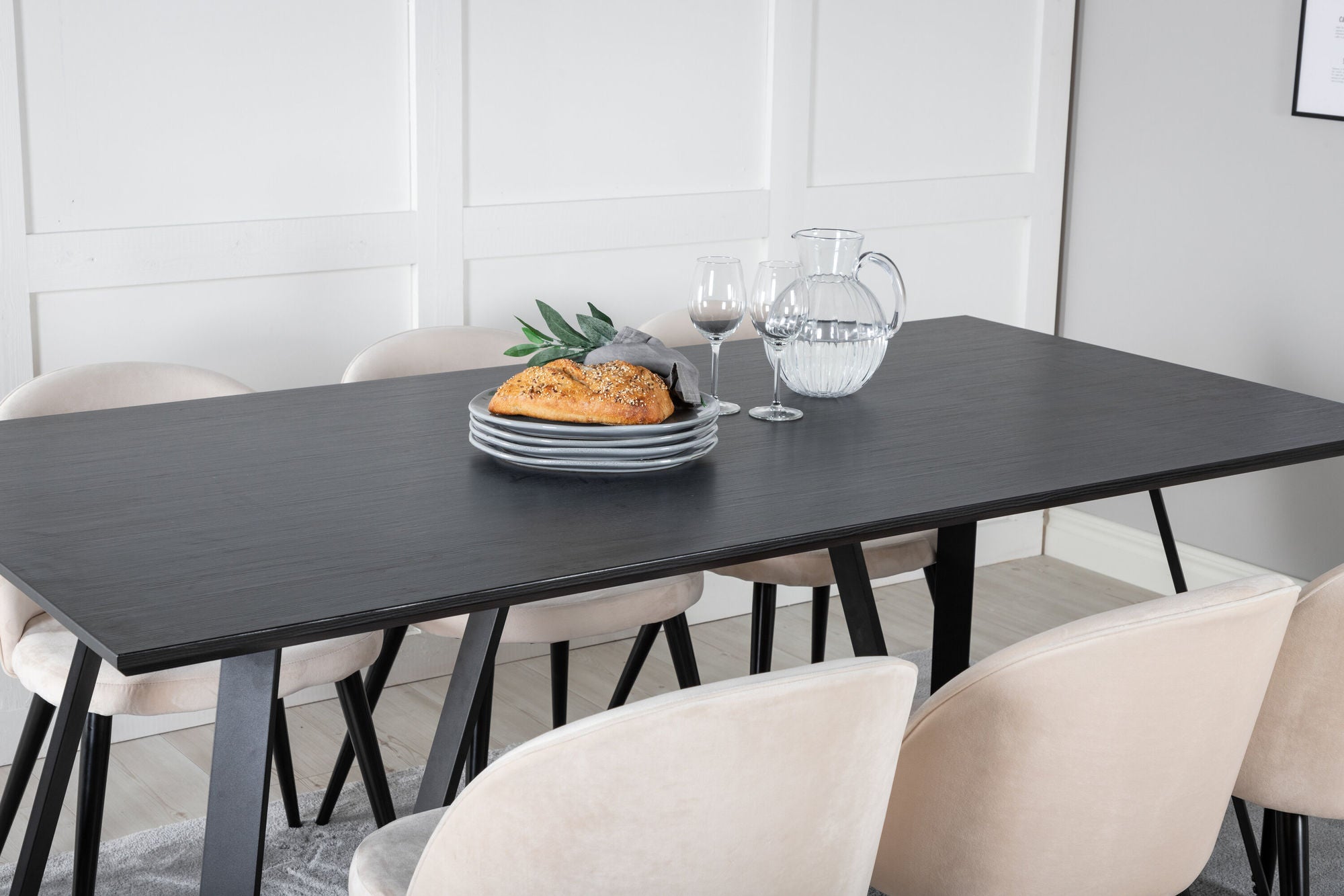 Venture Home Marina spisebord - Black top / Black Legs +Velvet Spisebordsstol - Beige / Black_6