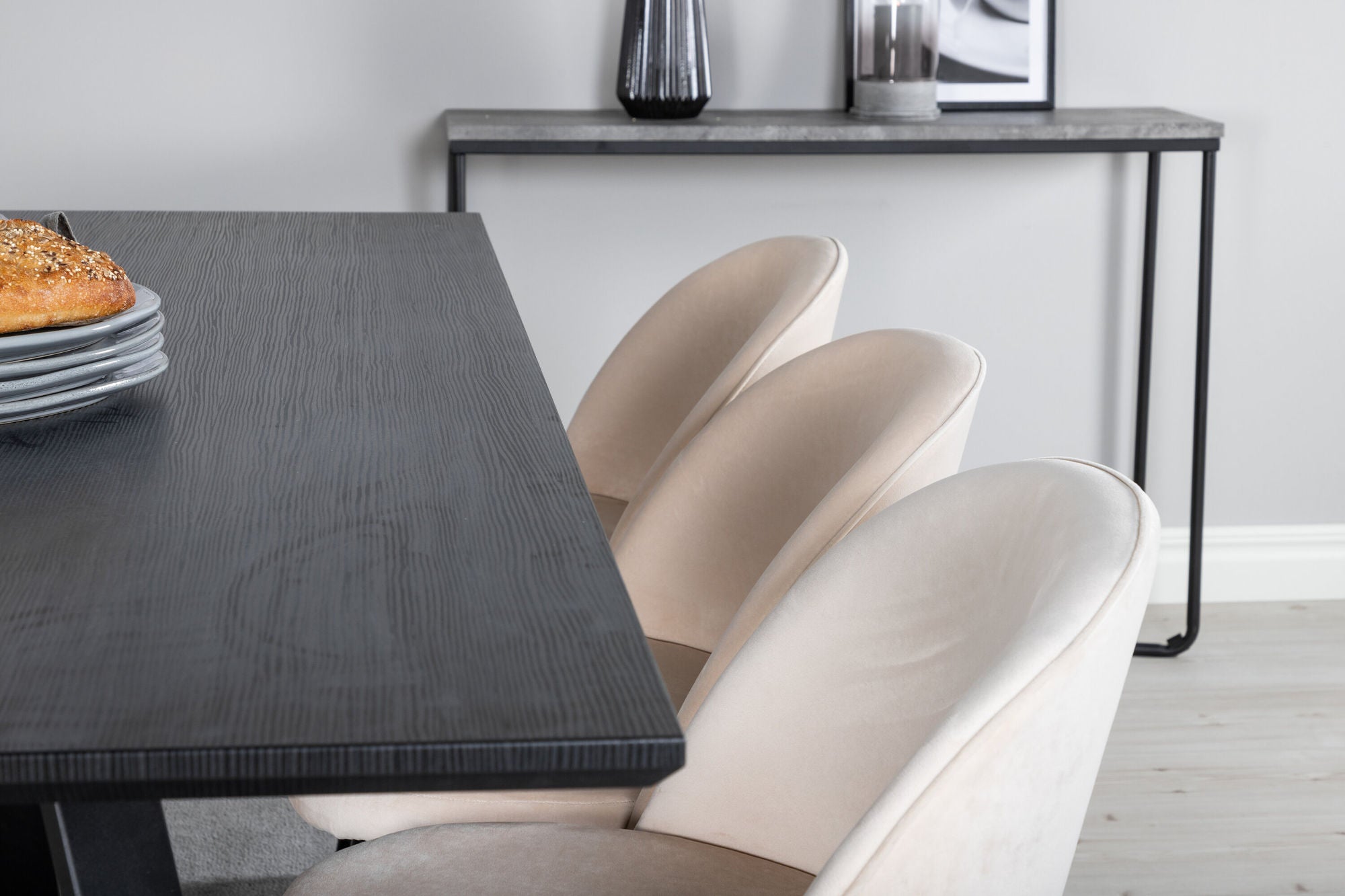 Venture Home Marina spisebord - Black top / Black Legs +Velvet Spisebordsstol - Beige / Black_6