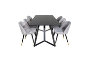 Venture Home Marina spisebord - Black top / Black Legs +Velvet Spisebordsstol Brass - Light Grey / Black_6