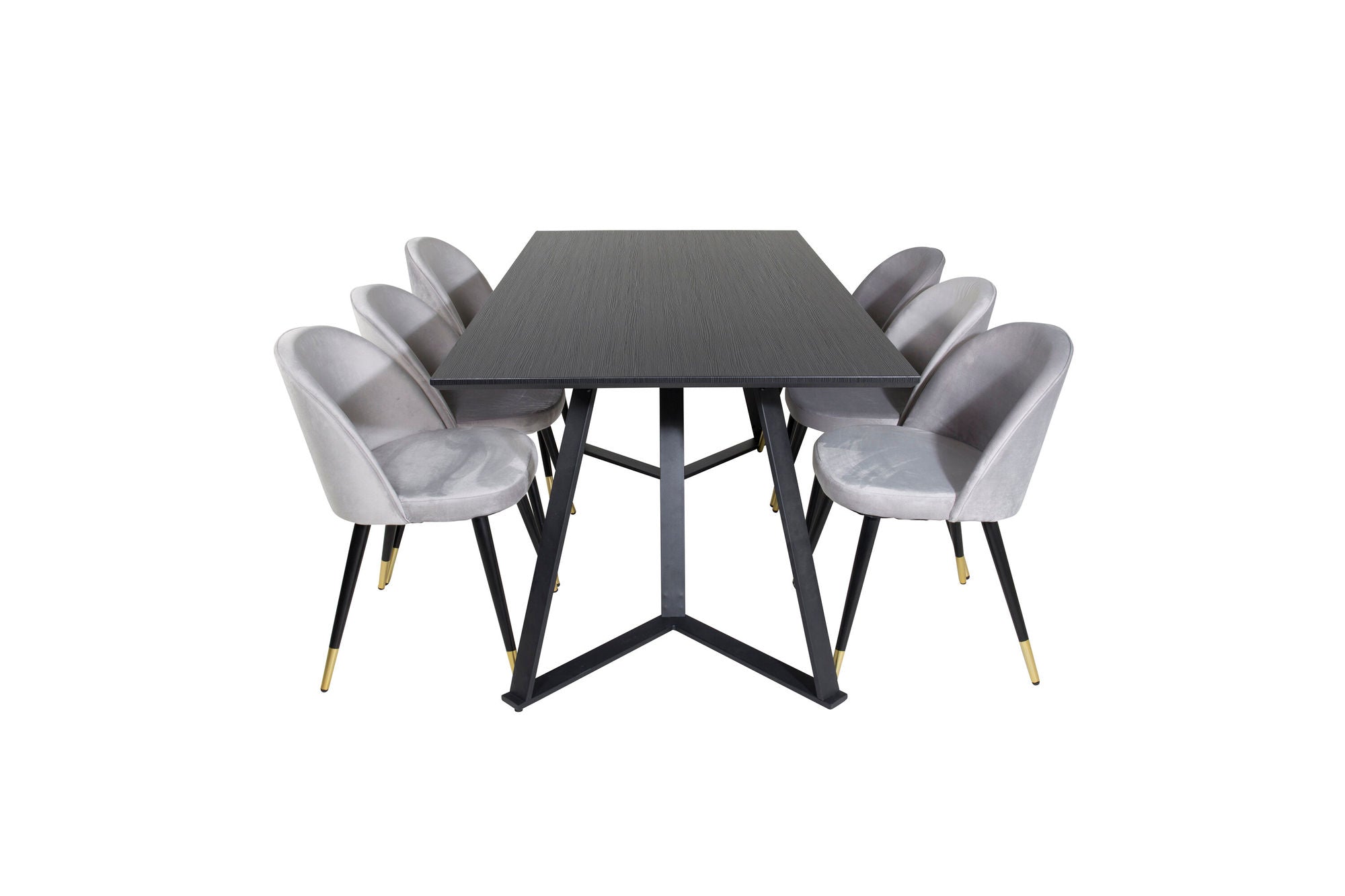Venture Home Marina spisebord - Black top / Black Legs +Velvet Spisebordsstol Brass - Light Grey / Black_6