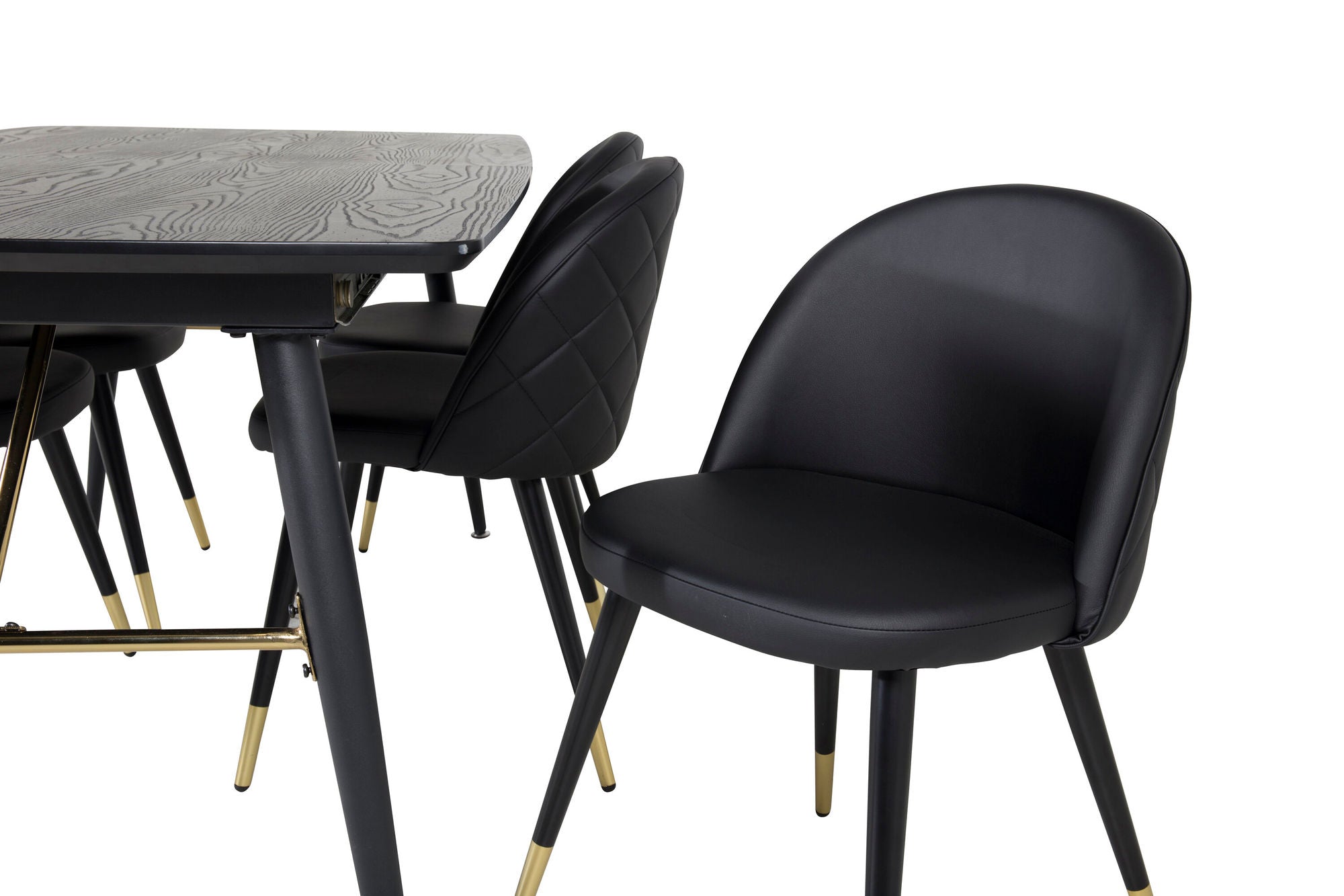 Venture Home Gold Extention bord - 180/220*85*H76 Black Veneer - Black legs - Brass details+Velvet Spisebordsstol w. Stiches - PU - Black / Black_6