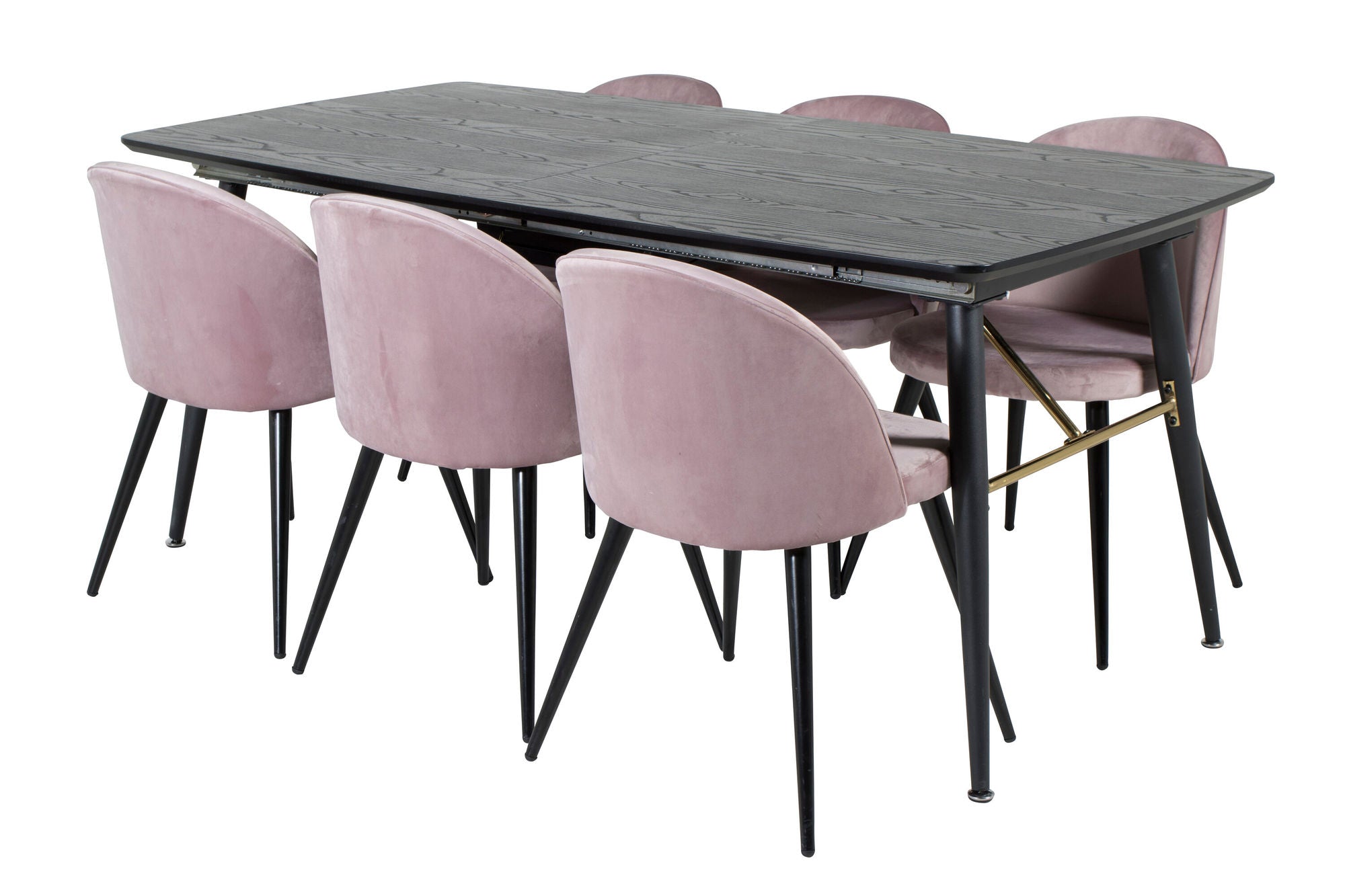 Venture Home Gold Extention bord - 180/220*85*H76 Black Veneer - Black legs - Brass details+Velvet Spisebordsstol - Pink / Black_6