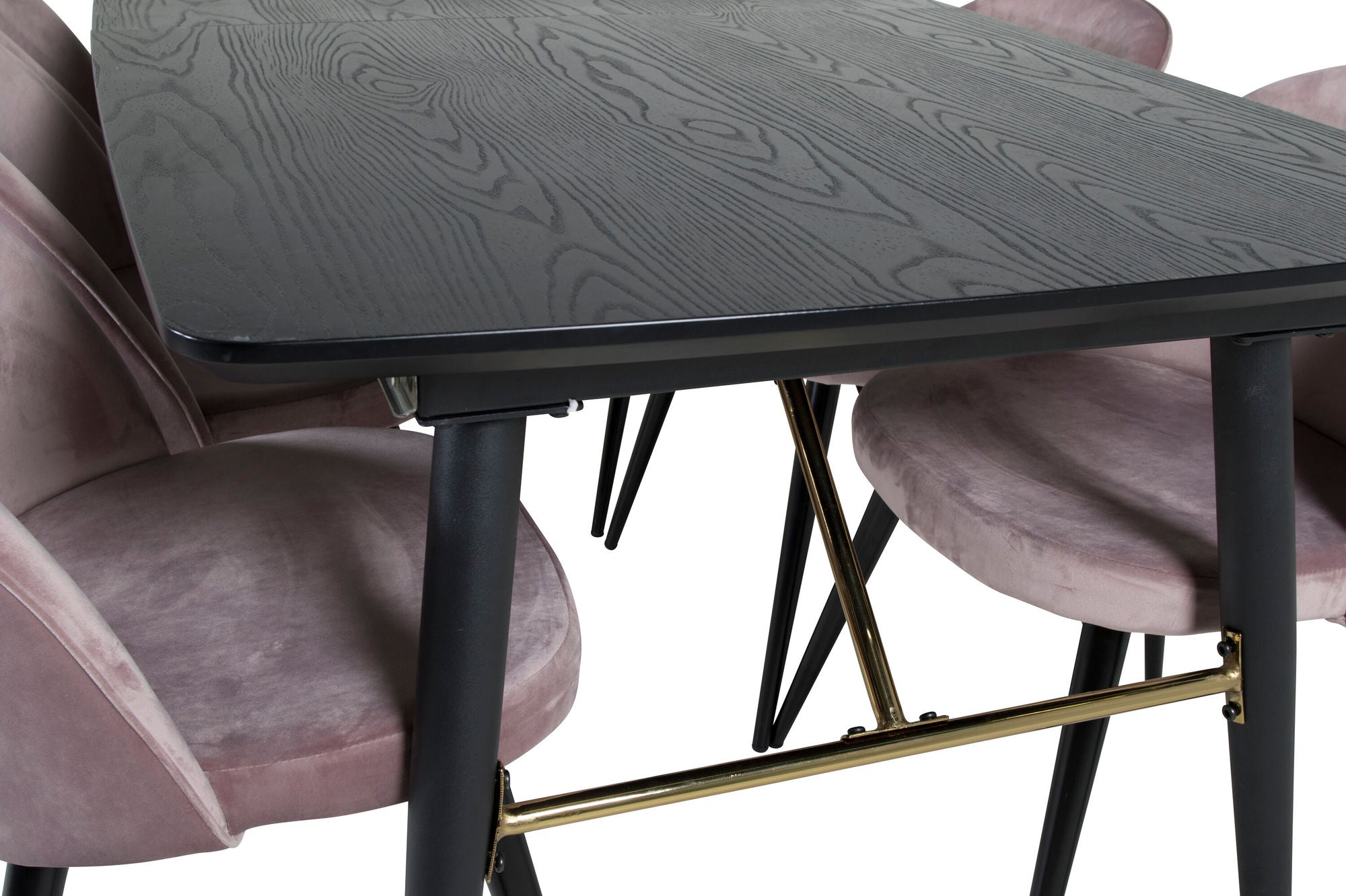 Venture Home Gold Extention bord - 180/220*85*H76 Black Veneer - Black legs - Brass details+Velvet Spisebordsstol - Pink / Black_6