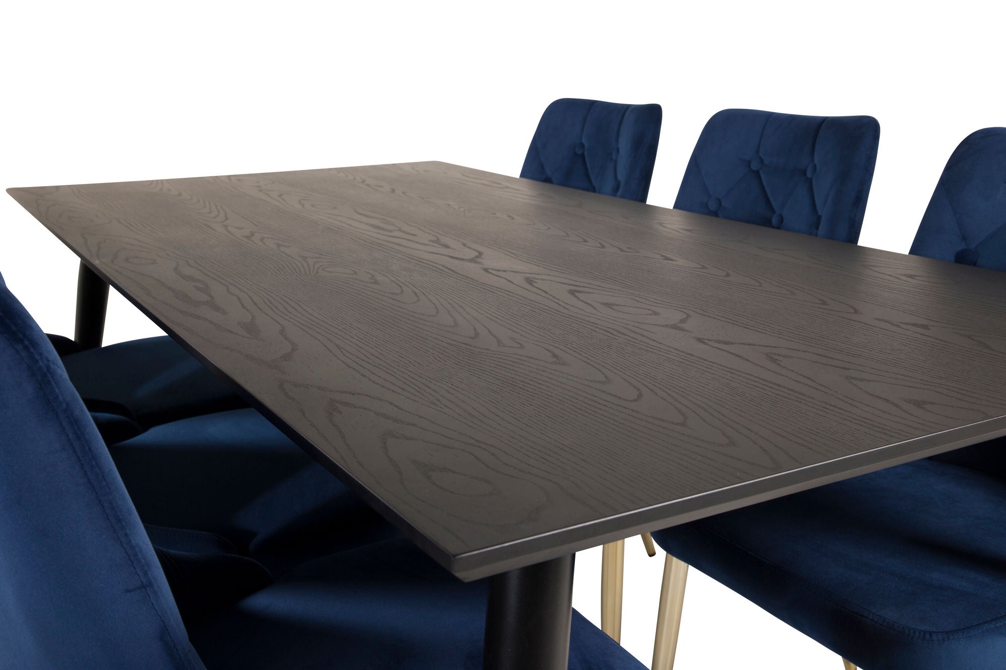 Venture Home Dipp spisebord - 180*90cm - Black Veneer / black legs w brass dipp - Velvet Deluxe stol - Blue/Matt Brass Leg 6
