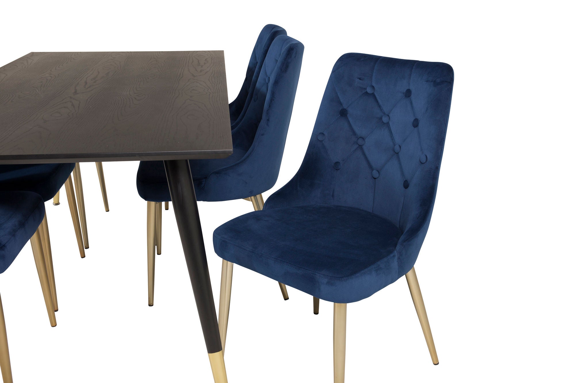 Venture Home Dipp spisebord - 180*90cm - Black Veneer / black legs w brass dipp - Velvet Deluxe stol - Blue/Matt Brass Leg 6