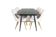Venture Home Gold Extention bord - 180/220*85*H76 Black Veneer - Black legs - Brass details+Velvet Deluxe Spisebordsstol - Beige / Brass_6