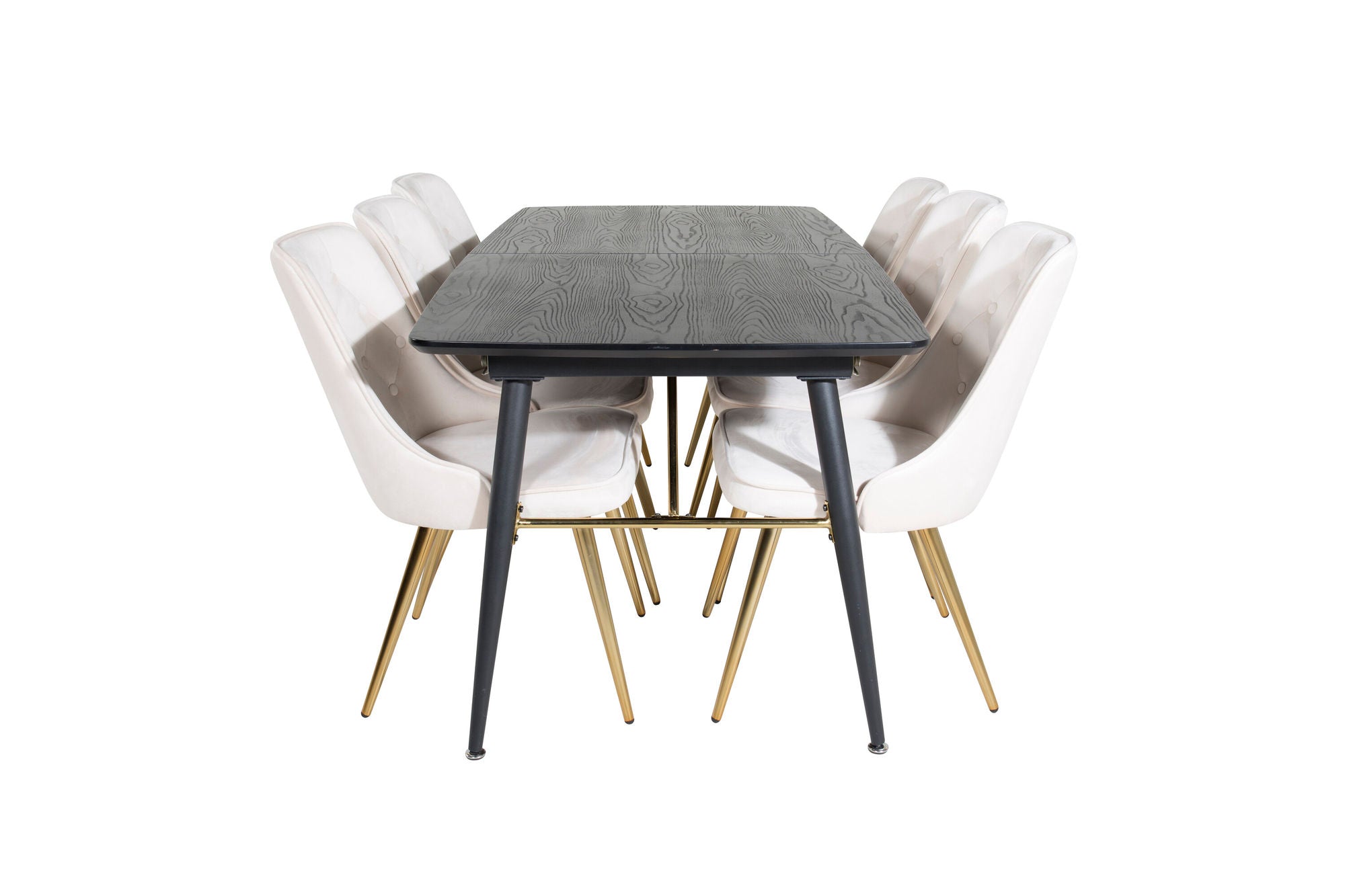 Venture Home Gold Extention bord - 180/220*85*H76 Black Veneer - Black legs - Brass details+Velvet Deluxe Spisebordsstol - Beige / Brass_6