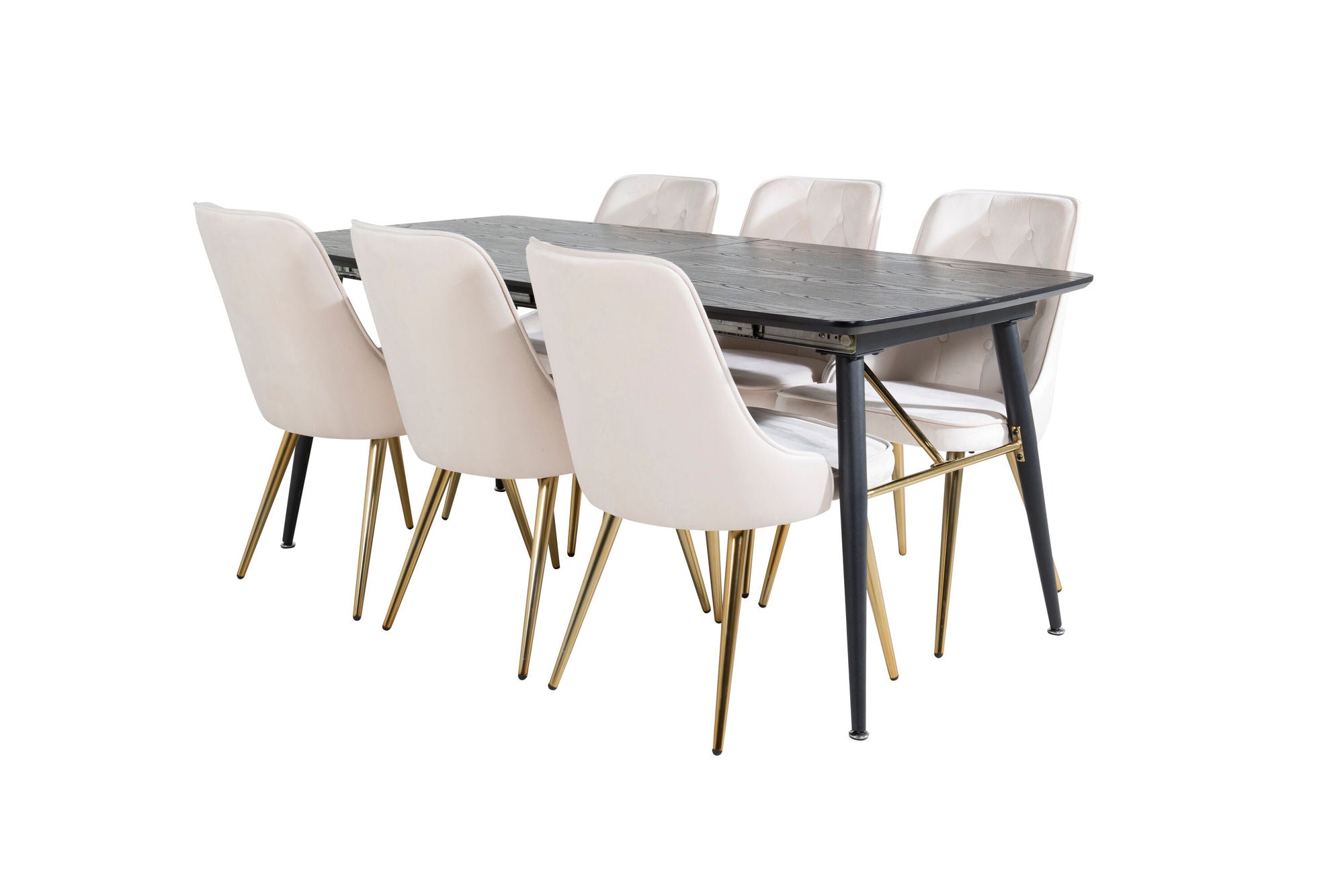 Venture Home Gold Extention bord - 180/220*85*H76 Black Veneer - Black legs - Brass details+Velvet Deluxe Spisebordsstol - Beige / Brass_6