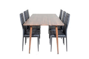Venture Home Polar spisebord 180 cm - Walnut top - Walnut Legs+Slim High Back Spisebordsstol - Black Legs - Black PU_6