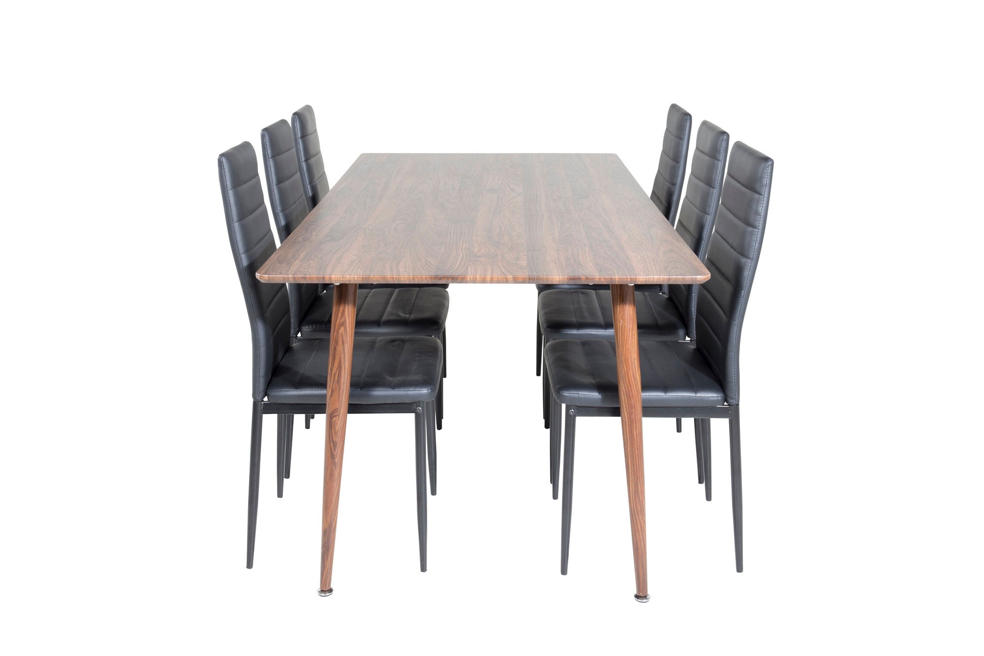 Venture Home Polar spisebord 180 cm - Walnut top - Walnut Legs+Slim High Back Spisebordsstol - Black Legs - Black PU_6
