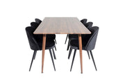 Venture Home Polar spisebord 180 cm - Walnut top - Walnut Legs+Velvet Spisebordsstol - Black / Black_6