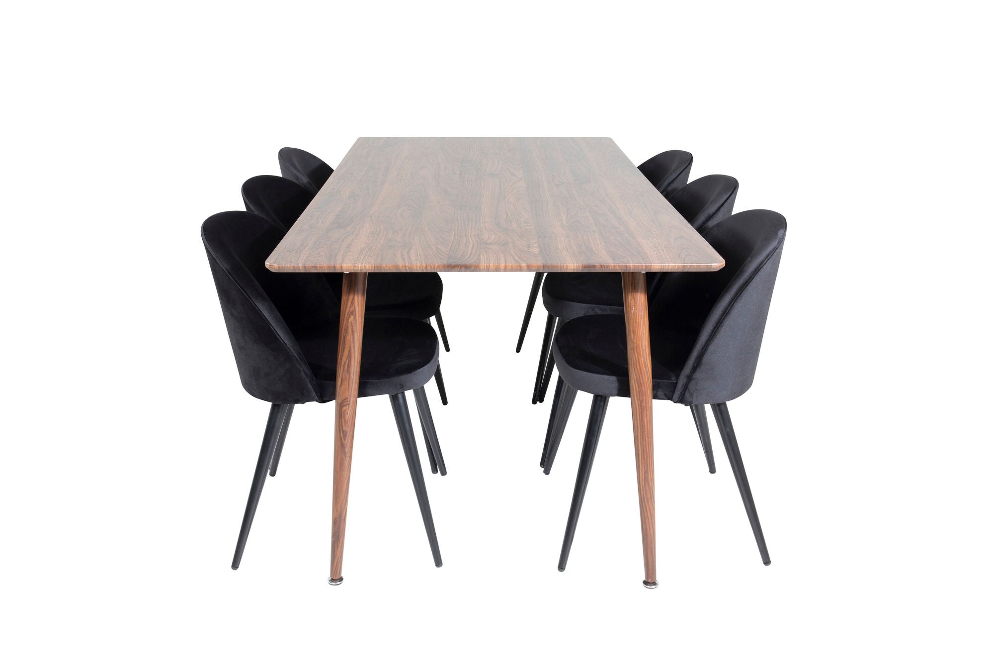 Venture Home Polar spisebord 180 cm - Walnut top - Walnut Legs+Velvet Spisebordsstol - Black / Black_6