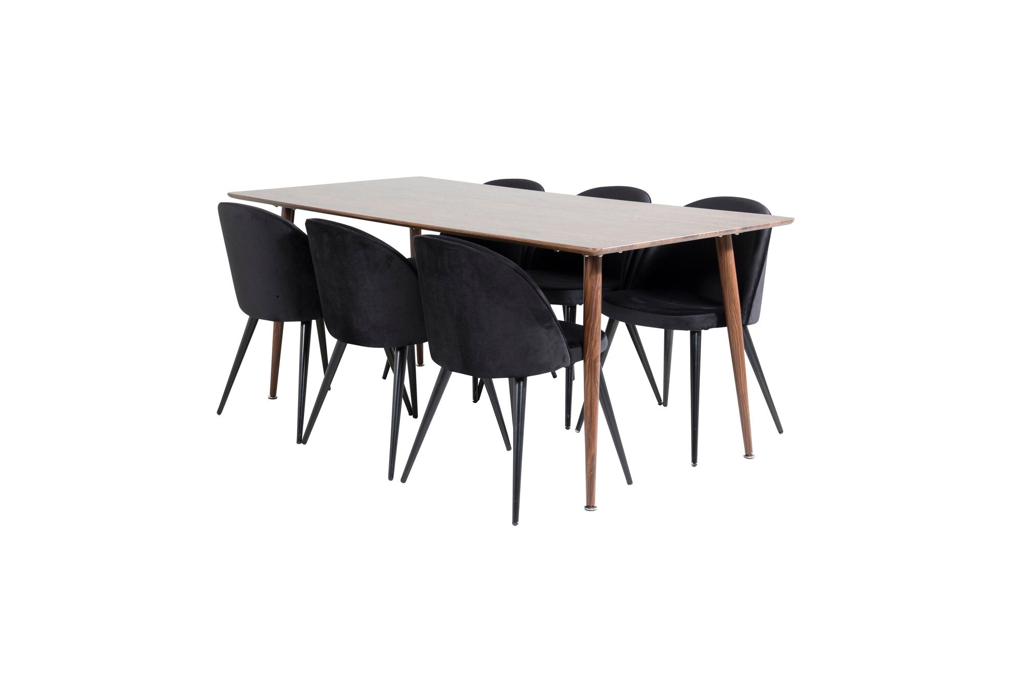Venture Home Polar spisebord 180 cm - Walnut top - Walnut Legs+Velvet Spisebordsstol - Black / Black_6