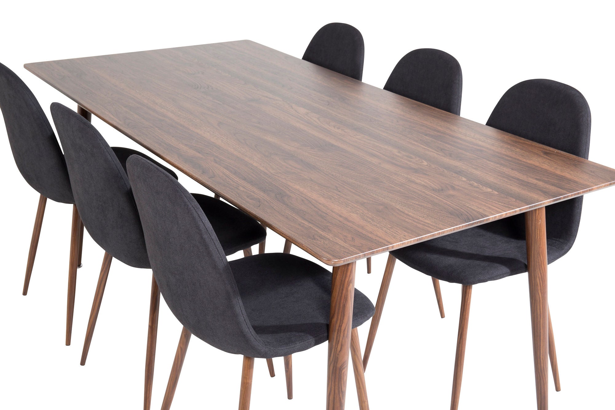 Venture Home Polar spisebord 180 cm - Walnut top - Walnut Legs+Polar Spisebordsstol - Walnut Legs - Black Fabric_6