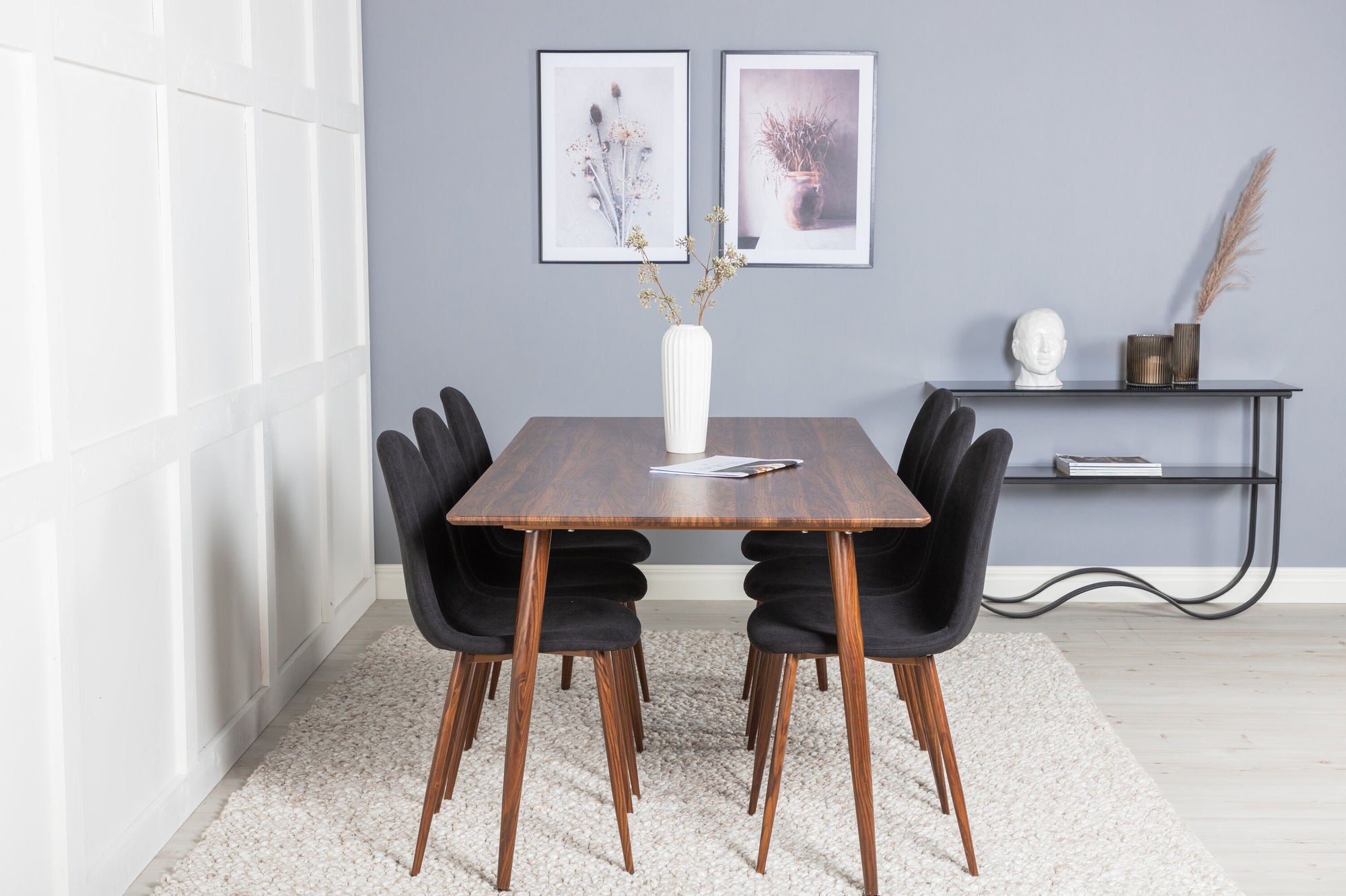 Venture Home Polar spisebord 180 cm - Walnut top - Walnut Legs+Polar Spisebordsstol - Walnut Legs - Black Fabric_6