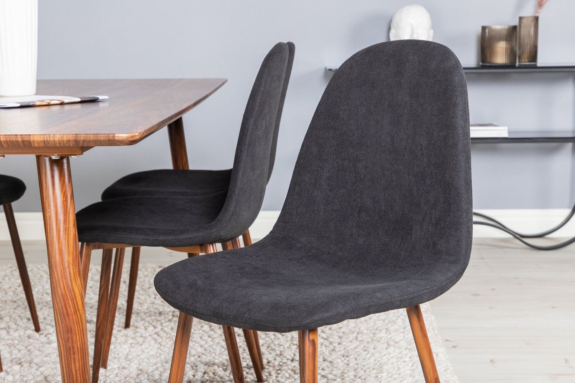 Venture Home Polar spisebord 180 cm - Walnut top - Walnut Legs+Polar Spisebordsstol - Walnut Legs - Black Fabric_6