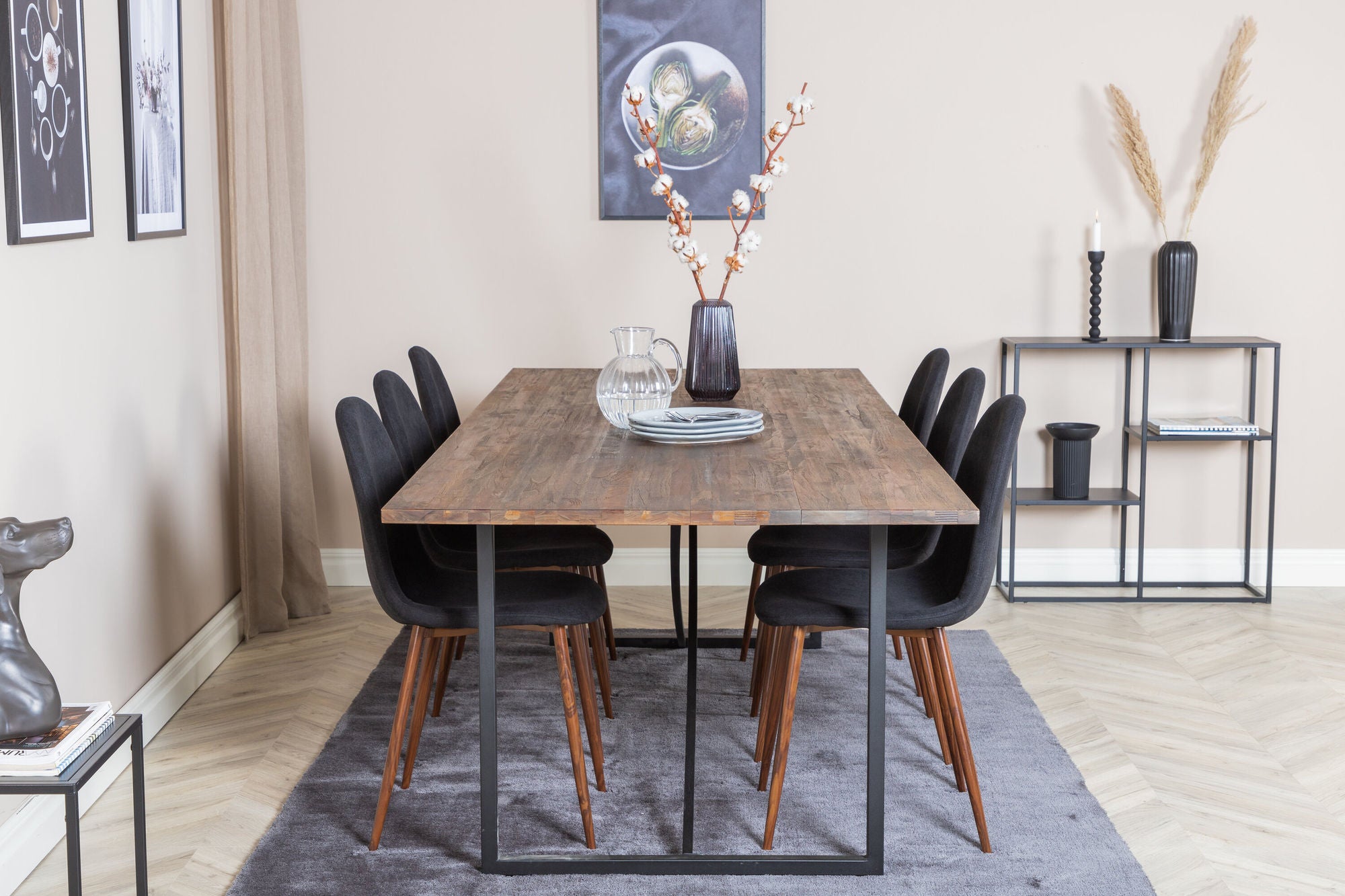 Venture Home Padang spisebord - 250*100*H76 - Dark Teak / Black+Polar Spisebordsstol - Walnut Legs - Black Fabric_6