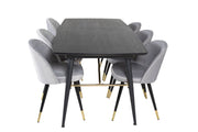 Venture Home Gold Extention bord - 180/220*85*H76 Black Veneer - Black legs - Brass details+Velvet Spisebordsstol Brass - Light Grey / Black_6